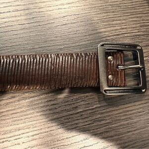John Varvatos Textured Brown Belt with Silver Buckle